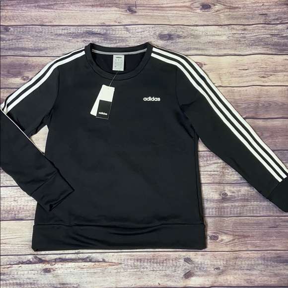 adidas 3 stripe black crew neck sweatshirt